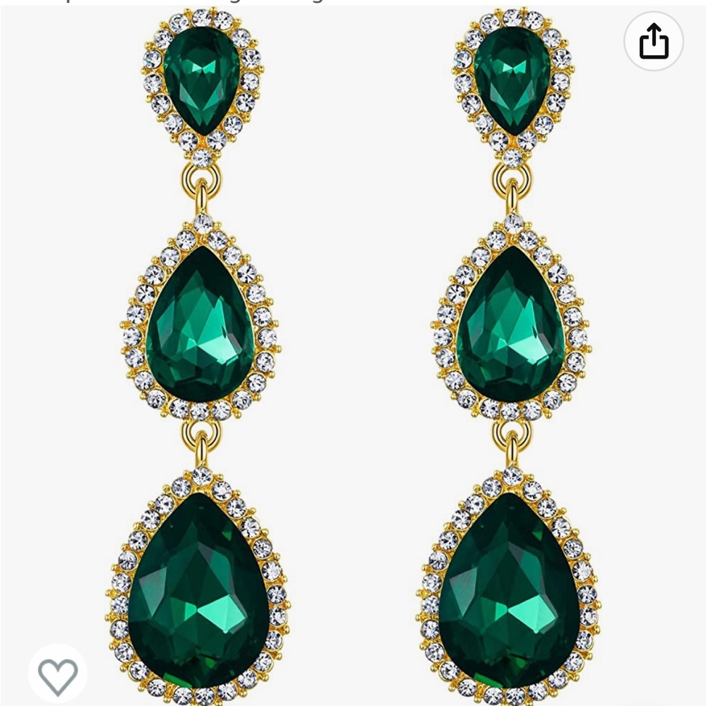 New worn green and gold dangling earrings.